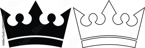 Crown icon set collection group, king, queen, royal, tiara, diadem, monarchy symbols, regal headwear shapes in flat and line style black vector illustration isolated design pack