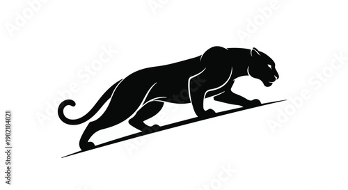 Panther silhouette walks stealthily along a diagonal line representing agility and predatory power.