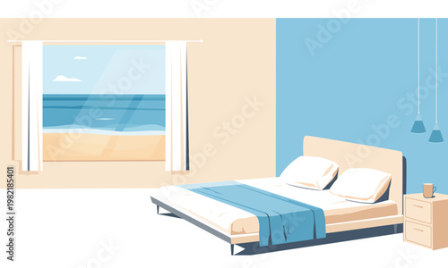  Вed in a modern room with a view of a beach throw