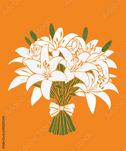 Hand-Drawn White Lilies Bouquet Illustration