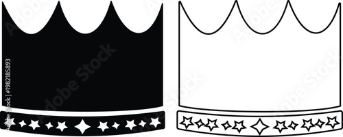 Crown icon set collection group, king, queen, royal, tiara, diadem, monarchy symbols, regal headwear shapes in flat and line style black vector illustration isolated design pack