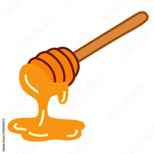 Honey Dipper with Dripping Honey in Flat Vector Style for Food Illustration