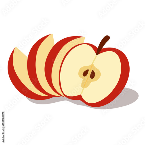 Sliced Red Apple with Fresh Look in Flat Vector Style for Healthy Food