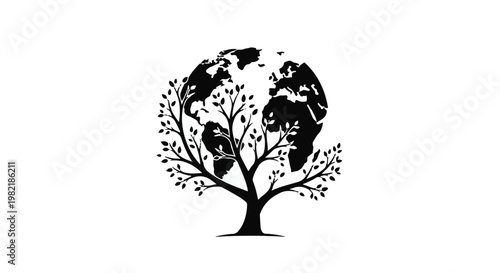 Tree shaped like the planet Earth illustrates the vital connection between global ecology and the natural world, serving as a powerful visual metaphor for environmental preservation.