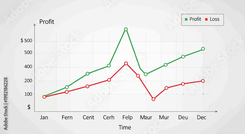 A line graph shows fluctuating profit and loss over twelve months.