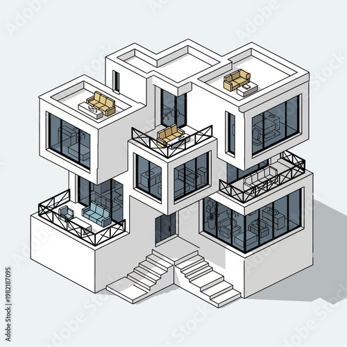Isometric view of modern apartment building.