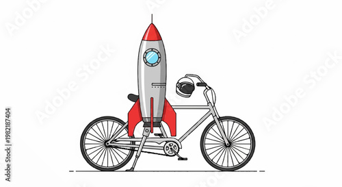 Rocket powered bicycle cartoon illustration side view with helmet