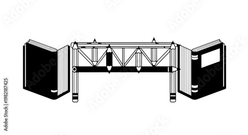 Detailed illustration of a black and white stage backdrop stand setup with metal frame and curtains