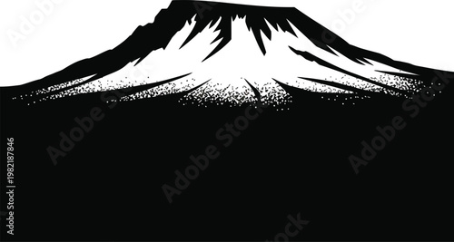 Stylized black and white illustration of a mountain peak