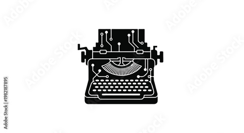 Typewriter integrated with circuit board patterns represents the evolution of modern digital writing tools.