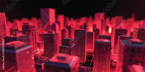 The New York City skyline features illuminated skyscrapers and urban architecture in a night cityscape view highlighting the downtown business district and silhouette of a modern tower design