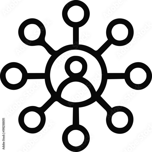 Personal networking structure diagram with central user connected to multiple circular nodes.