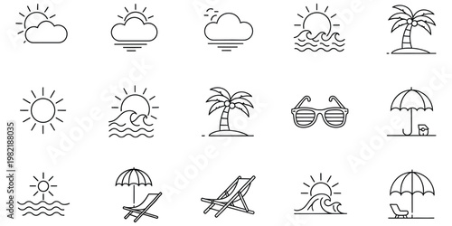 Summer vacation icons a collection of tropical and beach elements
