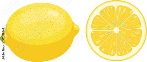 Fresh Lemon Fruit Vector Set with Whole and Slice Citrus Juicy Yellow Food Illustration Isolated on White Background