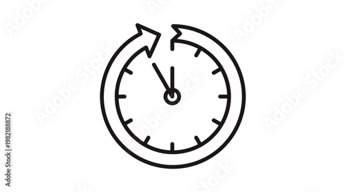 Tableau sur toile Minimalist black vector icon illustration of a clock face with a circular arrow pointing counter-clockwise, symbolizing history, rewind, past time, duration, or a countdown timer symbol