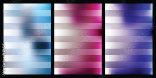 Blurry colorful abstract art with horizontal lines in blue pink and purple hues on black background