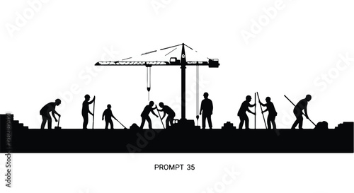 Construction workers operate machinery on an active site to complete essential building projects within a modern urban development zone that requires precise labor and heavy industrial equipment.