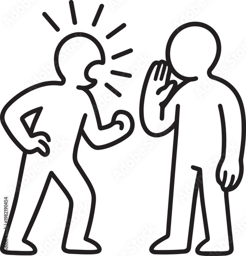 Person yelling at another thin line icon depicting conflict argument aggressive communication or intense emotional conversation
