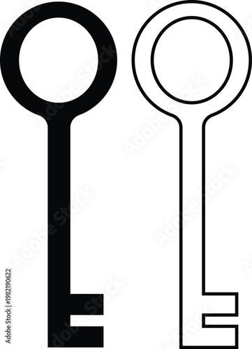 Keys icon set collection group, key, lock, unlock, security, access, house, door, property symbols, vintage and modern key shapes in flat and line style black vector illustration isolated