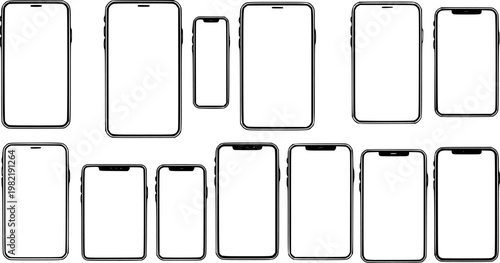 Smartphone screen mockups with modern slim bezels. Vector phone display templates collection. Glass panels and minimal frames for showcasing app interface. Digital product presentation See Less
