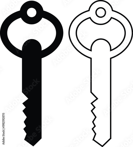 Keys icon set collection group, key, lock, unlock, security, access, house, door, property symbols, vintage and modern key shapes in flat and line style black vector illustration isolated