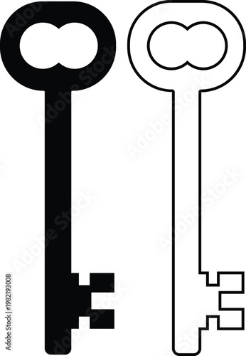 Keys icon set collection group, key, lock, unlock, security, access, house, door, property symbols, vintage and modern key shapes in flat and line style black vector illustration isolated