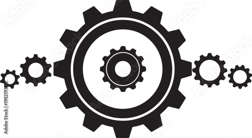 Black gear wheels in a row on white background