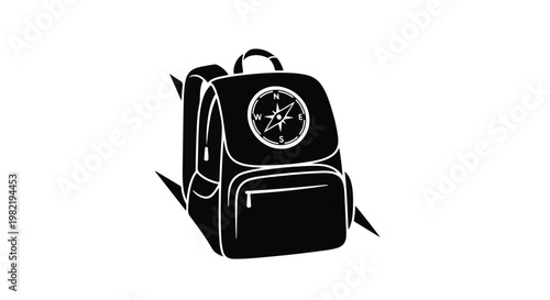 Backpack featuring a navigational compass icon symbolizes the spirit of adventure, outdoor exploration, travel planning, and the readiness to embark on a journey across uncharted terrains.