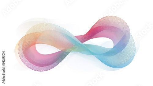 A colorful infinity symbol with a textured surface and a gradient of pink, blue, and yellow hues