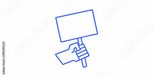 A hand holding a blank rectangular sign depicted in a simple line style
