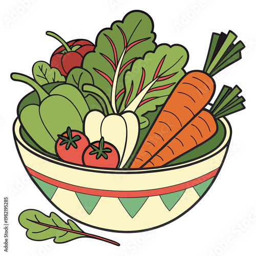 A bowl of fresh vegetables including carrots and tomatoes