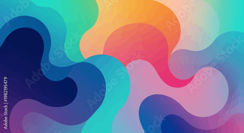 Vibrant colorful abstract shapes swirl together in a mesmerizing gradient pattern.