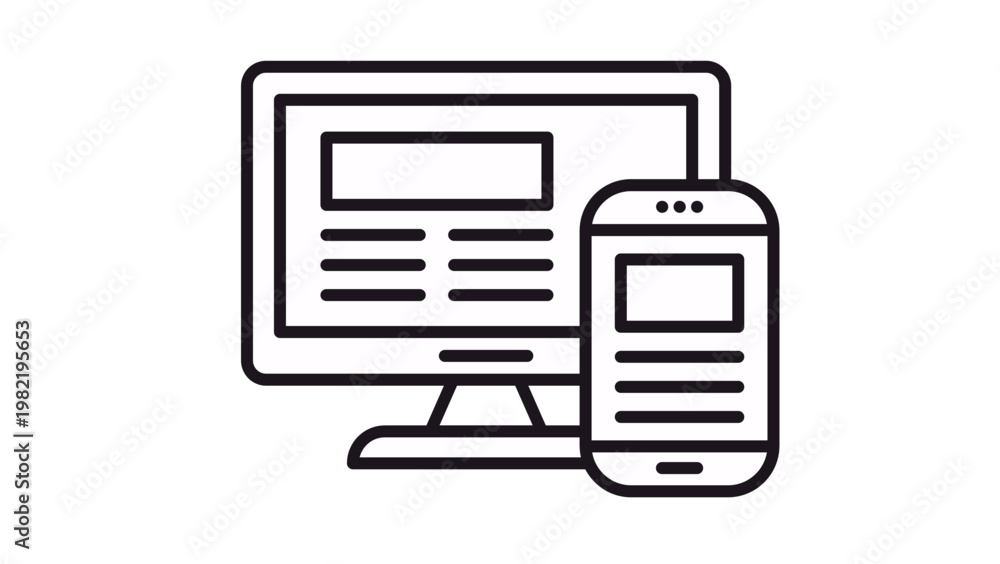 Tableau sur toile Responsive Web Design Vector Icon Illustration Featuring a Desktop Computer Moni