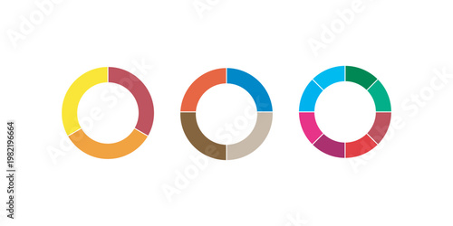 Circle Pie Chart Set, Colorful Circle Diagram icons. Pie Chart Diagram Icon Vector.