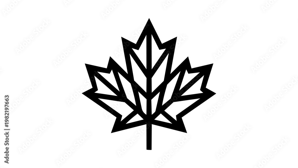 Obraz premium Geometric maple leaf logo, abstract linear leaf silhouette, modern nature icon for branding, vector isolated on white background
