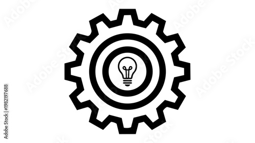 Innovation and engineering logo icon, light bulb inside gear wheel, abstract concept of creative idea in mechanism, vector isolated on white