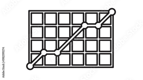 Photos Black vector icon illustration of a line graph showing an upward trend over a grid background, representing business growth, financial success, data analytics, and positive progress