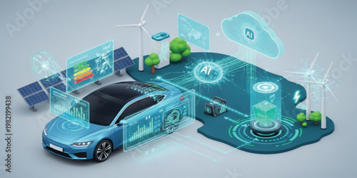 AI-Powered Smart Energy Ecosystem with Electric Vehicle Renewable Power and Cloud-Based Data Analytics for Sustainable Technology Concept