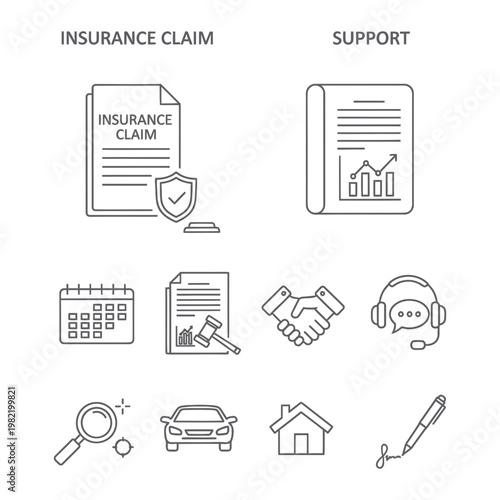 Insurance claim and support service icons set
