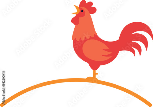 good morning illustration with rooster and rainbow