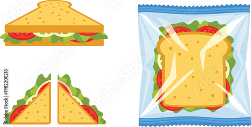 Sandwich Collection with Fresh Vegetables and Packaged Bread Snack Food Illustration Set for Lunch Menu and Fast Food Design