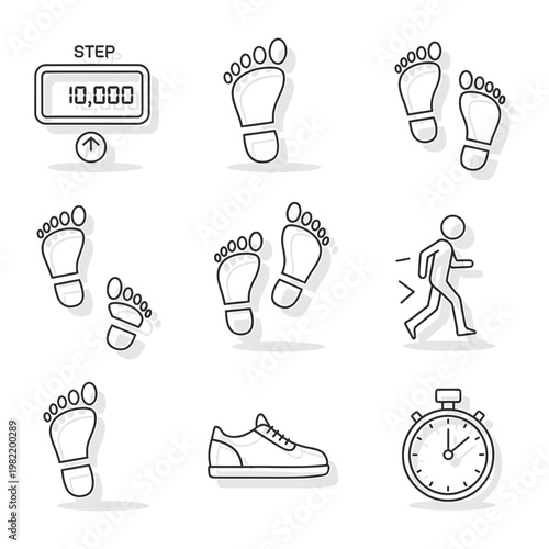 Fitness tracking and walking exercise icons