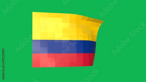 Waving Colombia Flag with Low Poly Pixel Mosaic Style on Green Screen Background
