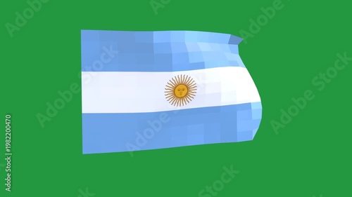 Pixelated Argentina Flag Waving on Green Screen Background