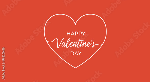 Elegant Happy Valentine's Day message is framed by a delicate white heart outline on a solid warm red background.
