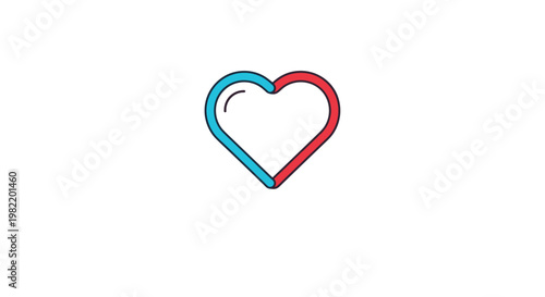 Simple heart icon features a split color design with a bright blue left side and a vibrant red right side outline.