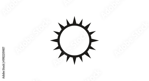 Abstract black sun icon with sharp triangular rays radiating from a central circle isolated on a white background.