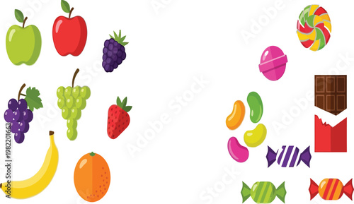 Comparison of natural and processed sugar sources in everyday foods Vector