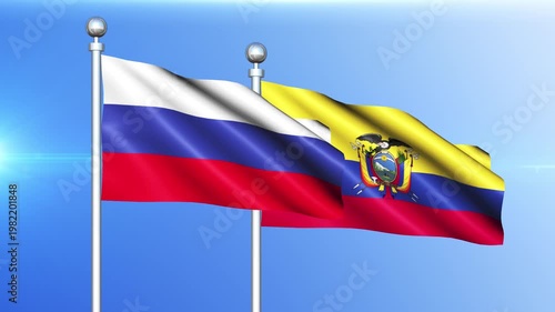 Russia and Ecuador National Flag Waving on Pole Loop