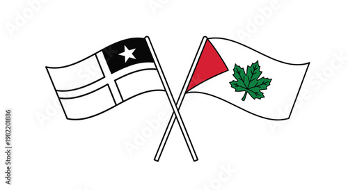 Crossed flags of different territories representing international relations, cooperation, and friendship between two specific regions or organizations.